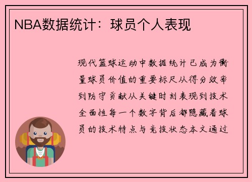 NBA数据统计：球员个人表现